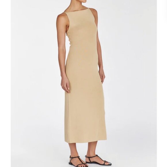 BEST DISSH Taylor Knit Midi Dress Sand Tan Beige Stretch Cocktail Causal Vacatio - Picture 10 of 11